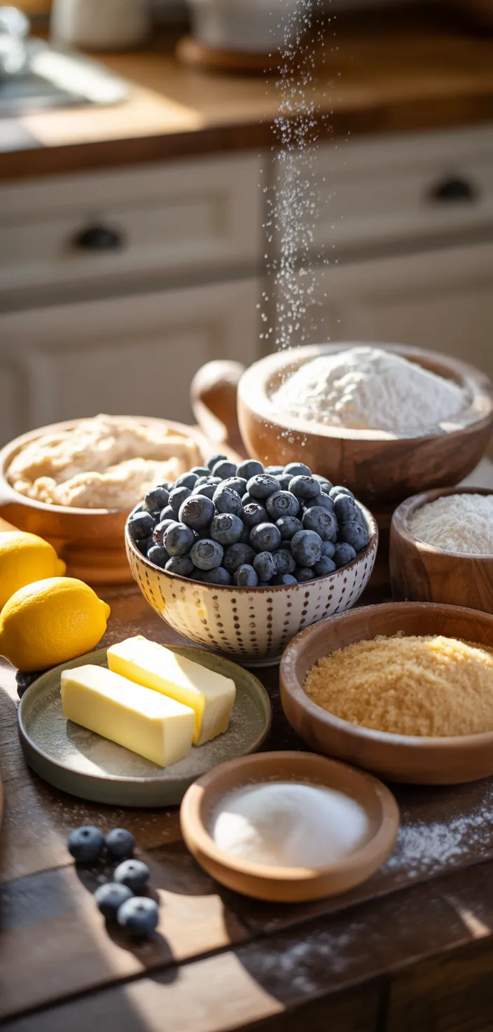 Ingredients photo for Old Fashioned Lemon Blueberry Pound Cake Recipe
