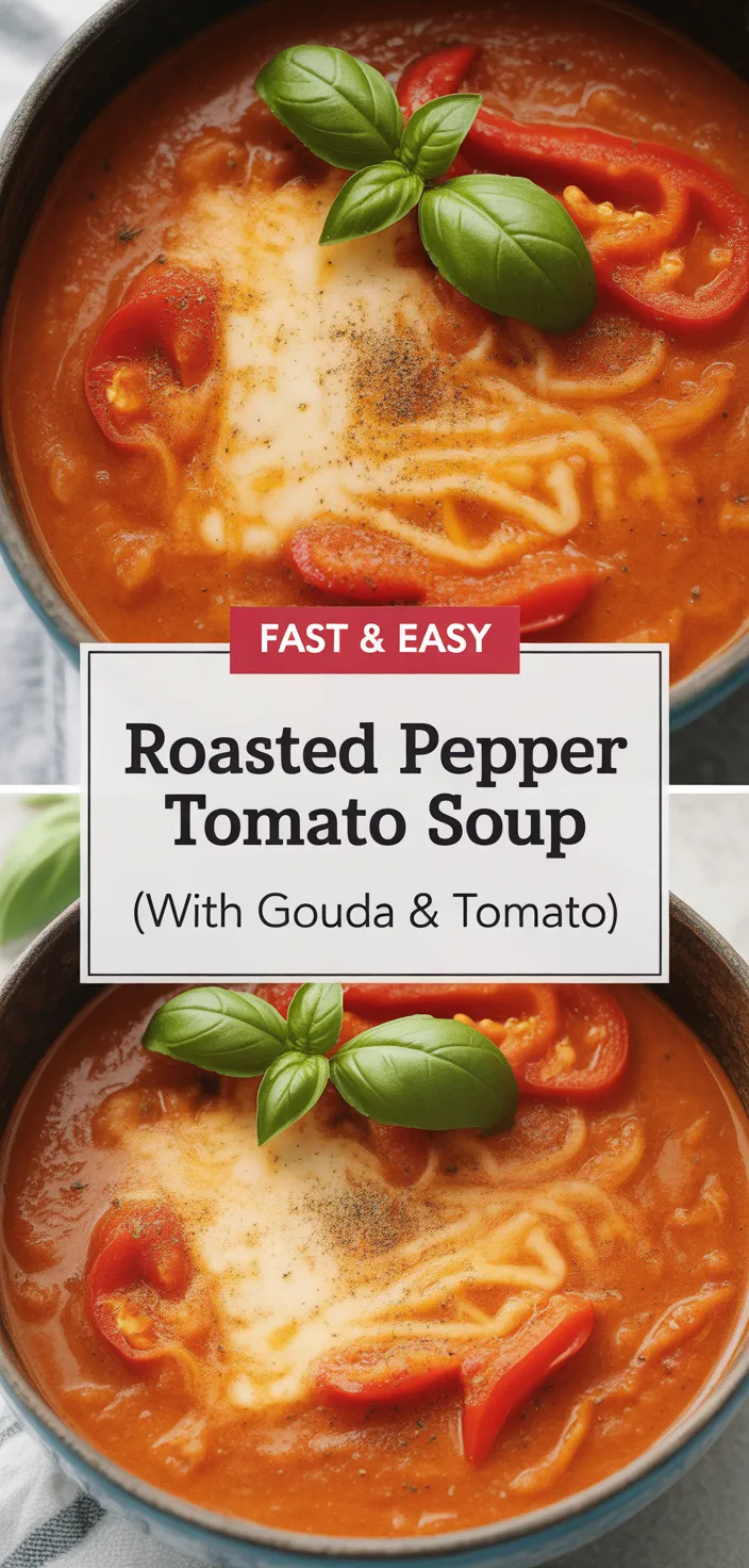 A photo of Easy Roasted Red Pepper Soup (with Gouda & Tomato) Recipe