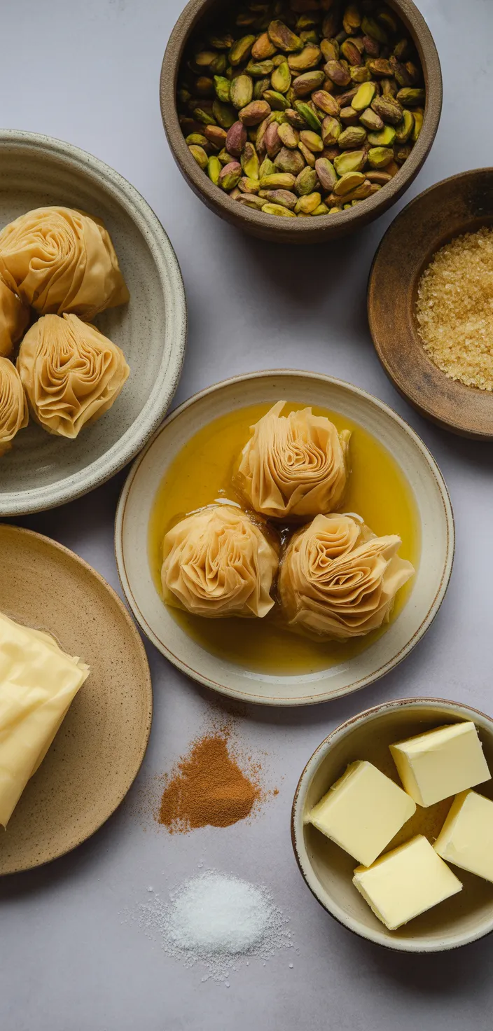 Ingredients photo for Easy Greek Pistachio Baklava With My Secret Quick Phyllo Hack! Recipe