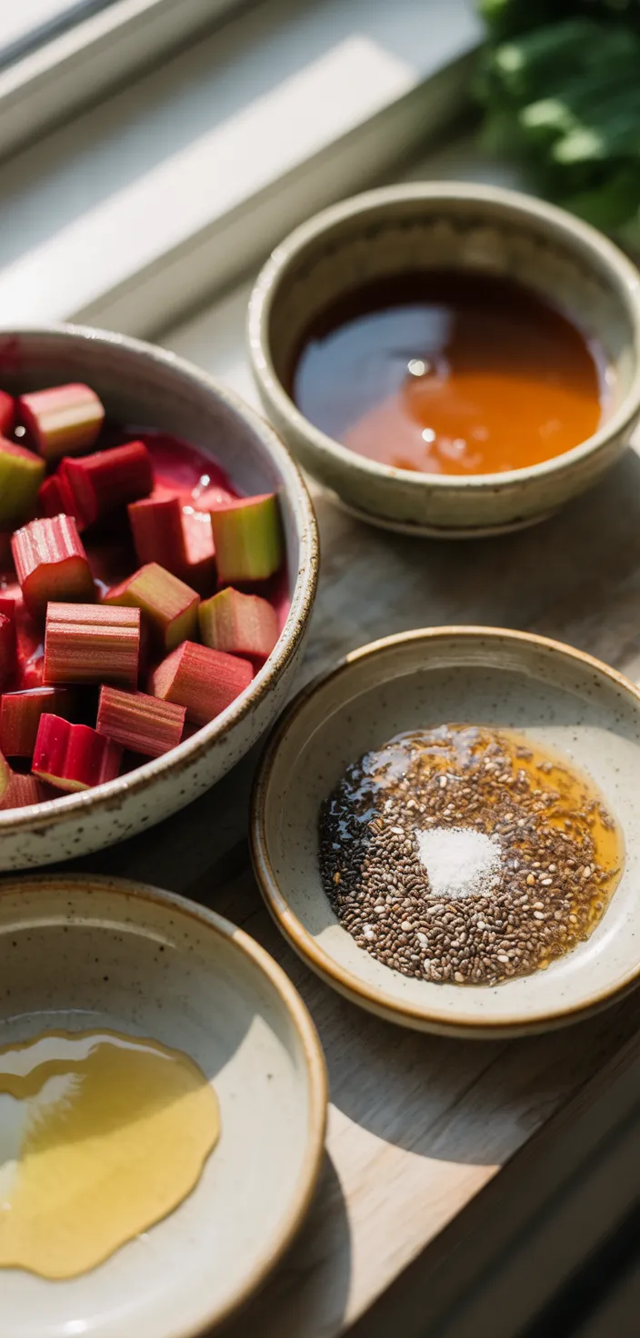 Ingredients photo for Healthy Vegan Rhubarb Chia Jam Recipe