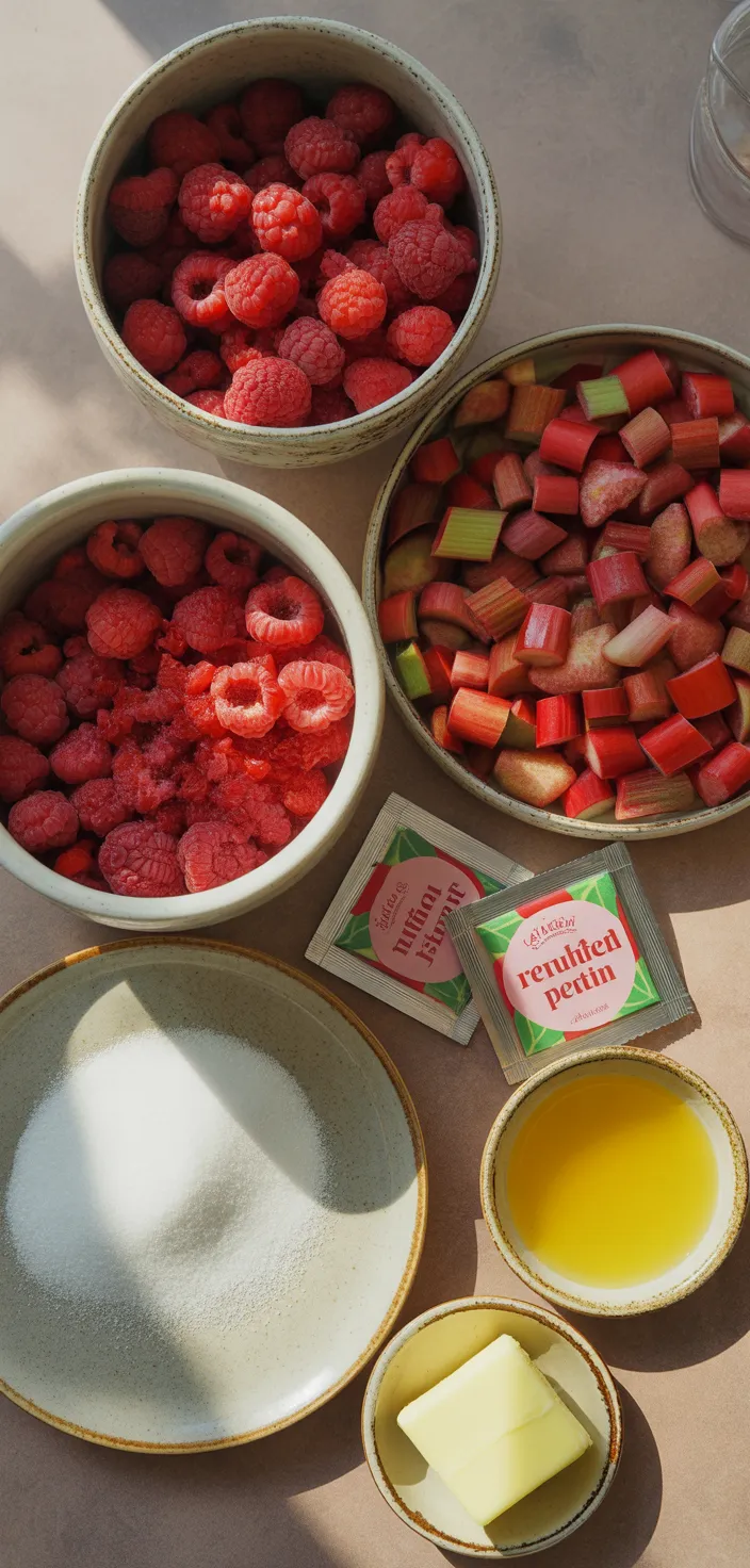 Ingredients photo for Homemade Raspberry Rhubarb Jam (simple To Make!) Recipe