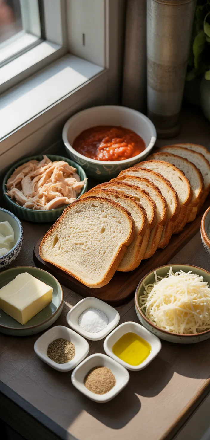 Ingredients photo for Lazy Chicken Parmesan Grilled Cheese – Comfort Food In A Sandwich Recipe