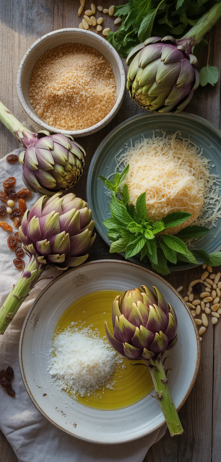 Ingredients photo for Italian Stuffed Artichokes Recipe (Sicilian Style)