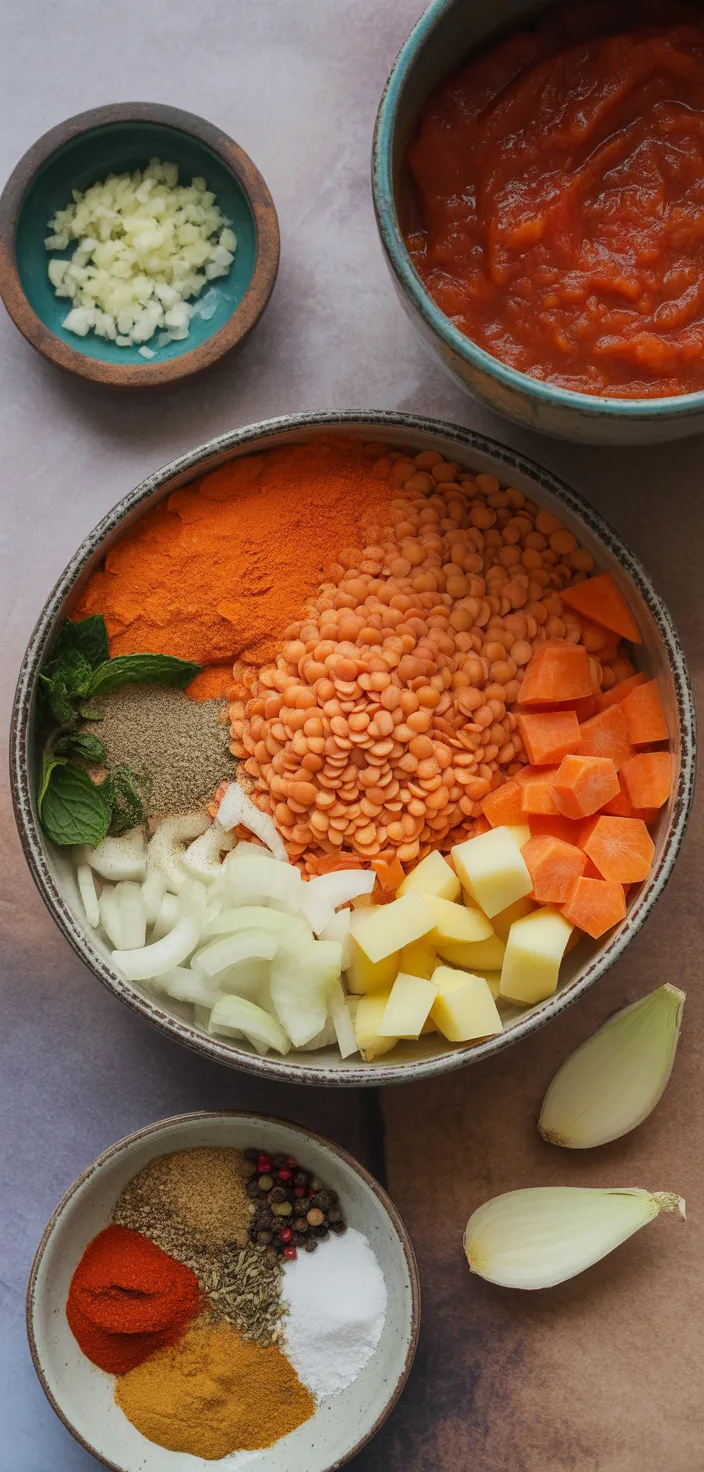 Ingredients photo for Turkish Red Lentil Soup (Kırmızı Mercimek Çorbası) Recipe