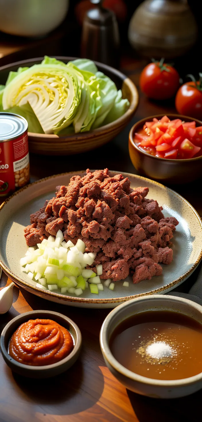 Ingredients photo for Ground Beef And Cabbage Soup Recipe